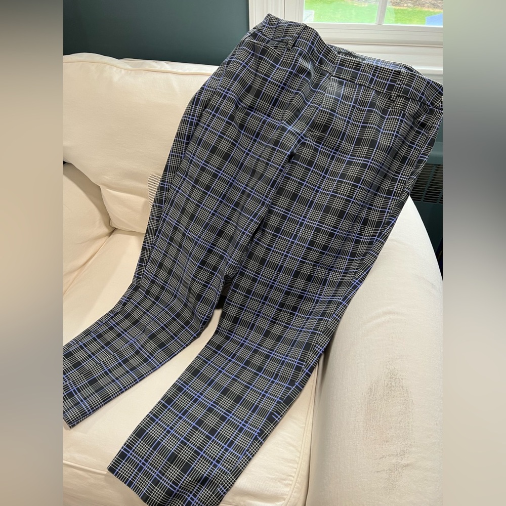 ELOQUII, navy, light blue and white plaid pants, Size 14